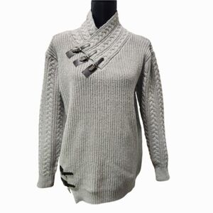 VTG Pale Grey Knit Sweater Buckle Accents